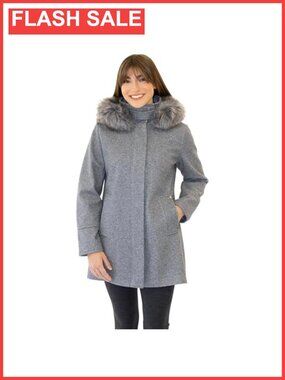 Faux Wool Mid-Length Coat with Detachable Faux Fur Hood